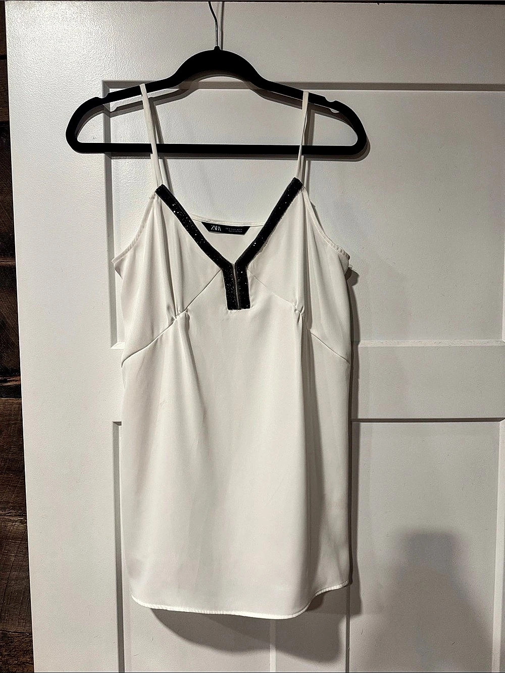 Zara White Beaded Trim Camisole Like New